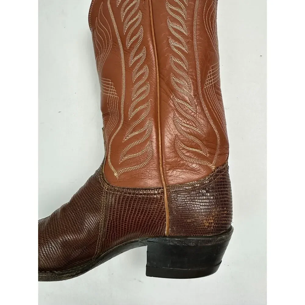 VTG Tony Lama Teju Lizard Exotic Leather Cowboy Boots Cognac Brown Womens 8.5 B